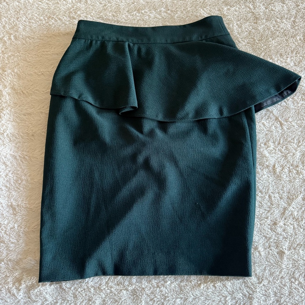Zara Forest Green Asymmetric Ruffle Pencil Skirt